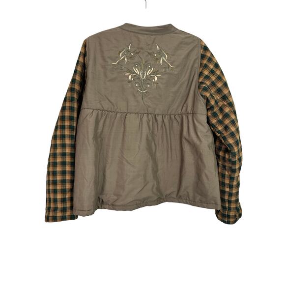 Sundance Women’s Plaid Checkered Embroidered Floral Army Green Full Zip Jacket L - Picture 2 of 6